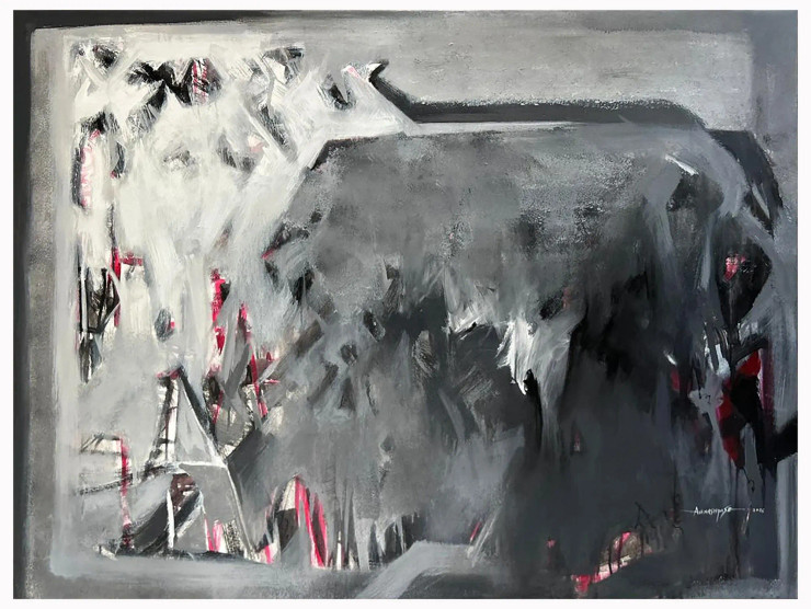 Crimson Beneath Silence (ART-8069-121605) - Handpainted Art Painting - 48in X 36in