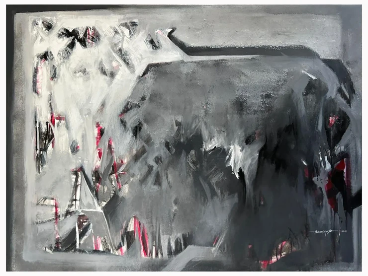 Crimson Beneath Silence (ART-8069-121605) - Handpainted Art Painting - 48in X 36in
