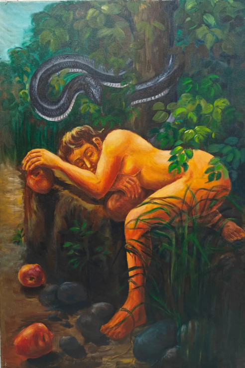 Eve And Snake (ART-18235-121660) - Handpainted Art Painting - 32in X 42in