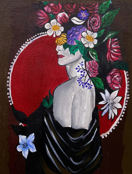 Soul Wrapped In Flowers (PRT-8156-121694) - Canvas Art Print - 14in X 18in