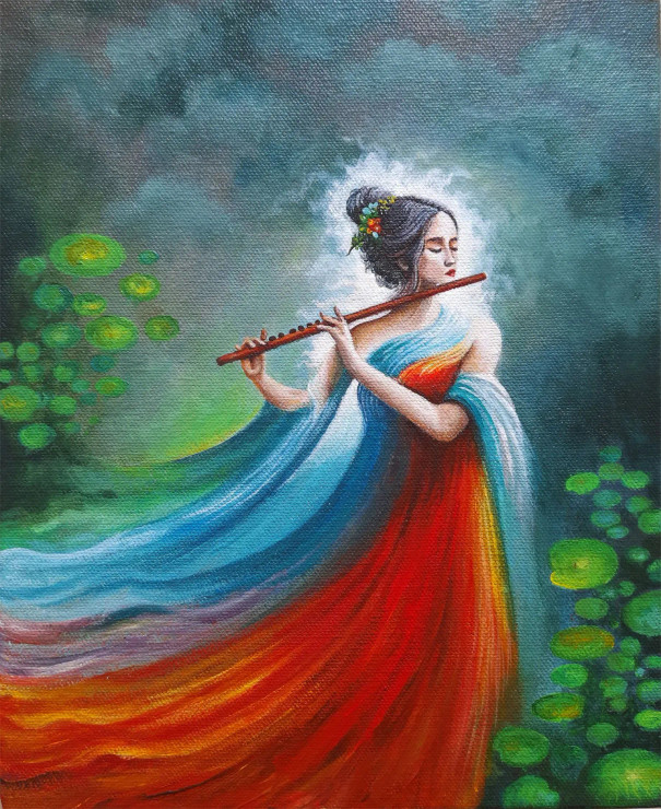 Melody Of The Mist (ART-8857-121796) - Handpainted Art Painting - 9in X 11in