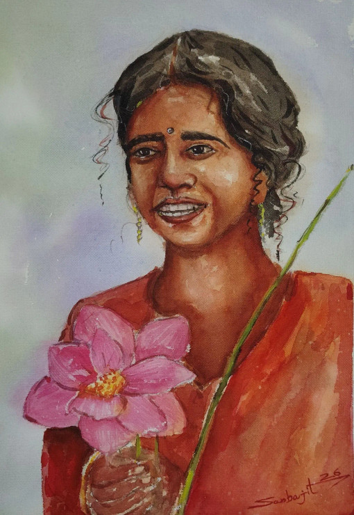 The Smile Of The Flower (ART-17209-121748) - Handpainted Art Painting - 11in X 15in