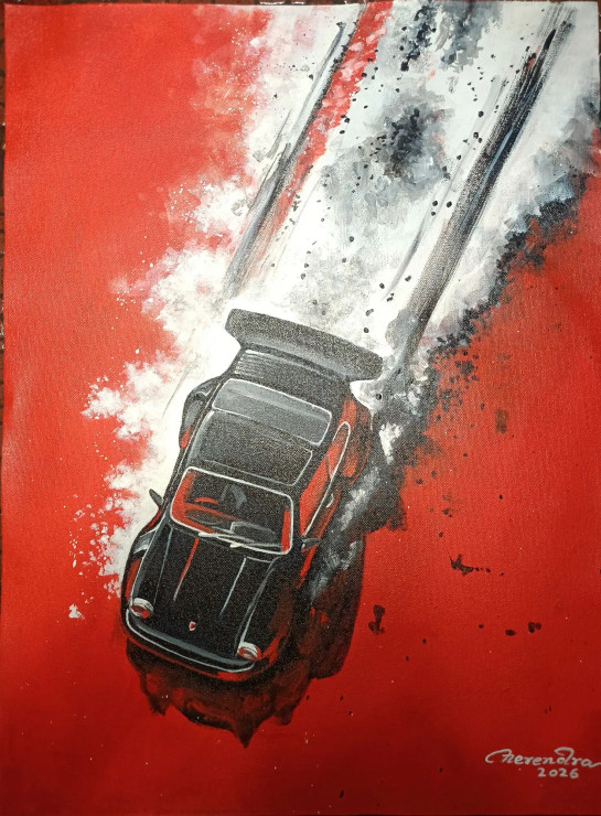 Velocity Impact – Abstract Car Motion Painting (ART-3674-122143) - Handpainted Art Painting - 18in X 24in