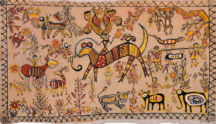 Sohrai Tribal Painting - Harvest Festival (ART-1389-122113) - Handpainted Art Painting - 30in X 18in