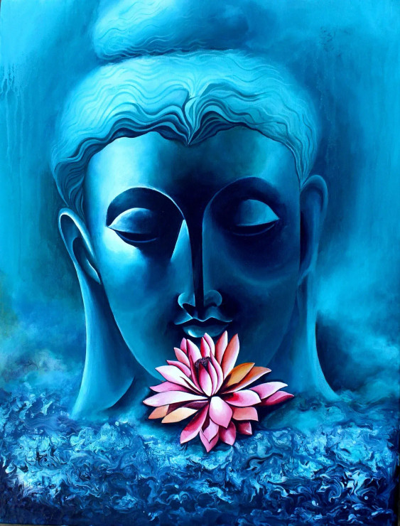 LOTUS Of PEACE (ART-18430-122107) - Handpainted Art Painting - 18in X 24in