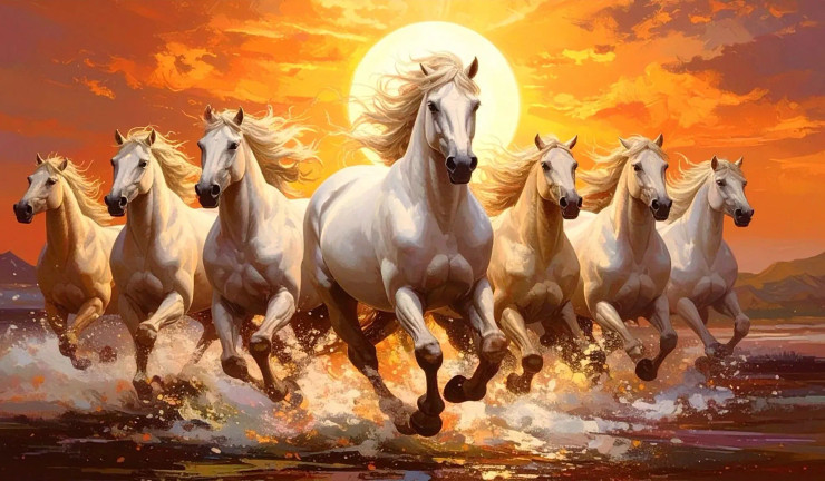 Seven Horses Of Rising Glory (PRT-17594-122151) - Canvas Art Print - 36in X 21in