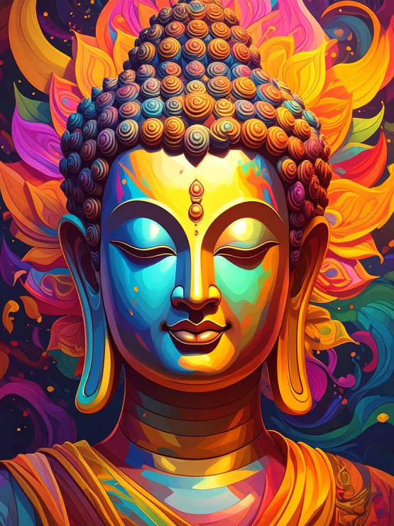 Golden Aura Of Enlightenment- Lord Buddha (PRT-17594-121820) - Canvas Art Print - 27in X 36in