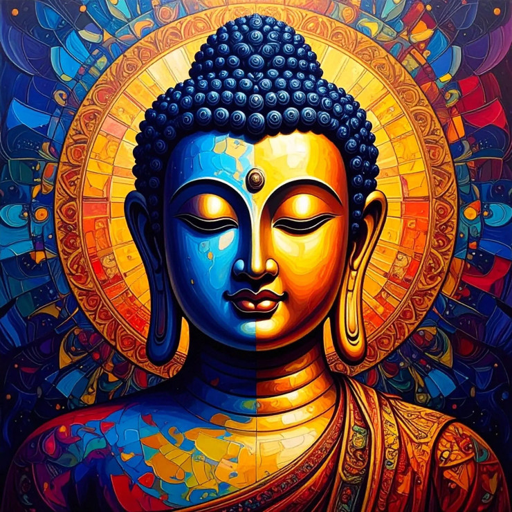 Buddha In Bold Hues Of Peace (PRT-17594-121957) - Canvas Art Print - 36in X 36in