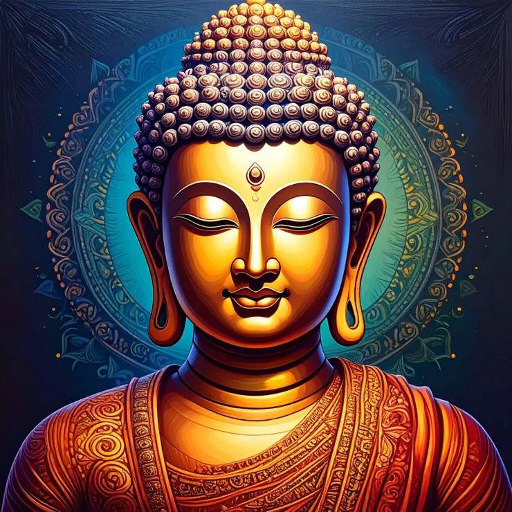 Sacred Buddha Of Calm Wisdom (PRT-17594-121954) - Canvas Art Print - 24in X 24in