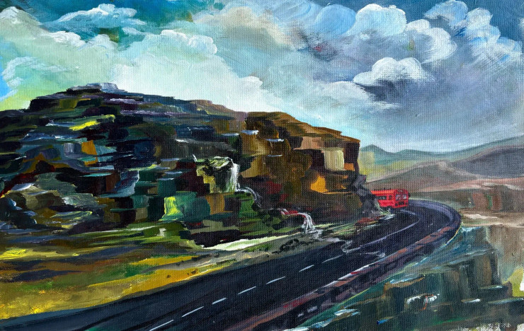 Mountain Road (ART-18487-122164) - Handpainted Art Painting - 20in X 13in