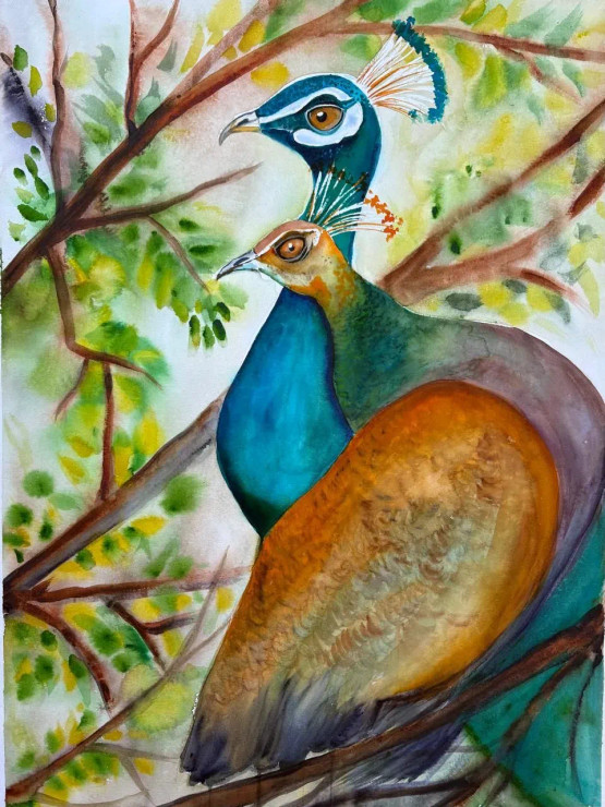 The Crowned Pair (ART-8183-122189) - Handpainted Art Painting - 24in X 34in