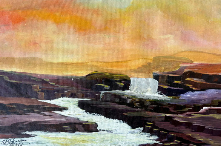 Water In Rock (ART-18487-122165) - Handpainted Art Painting - 20in X 13in