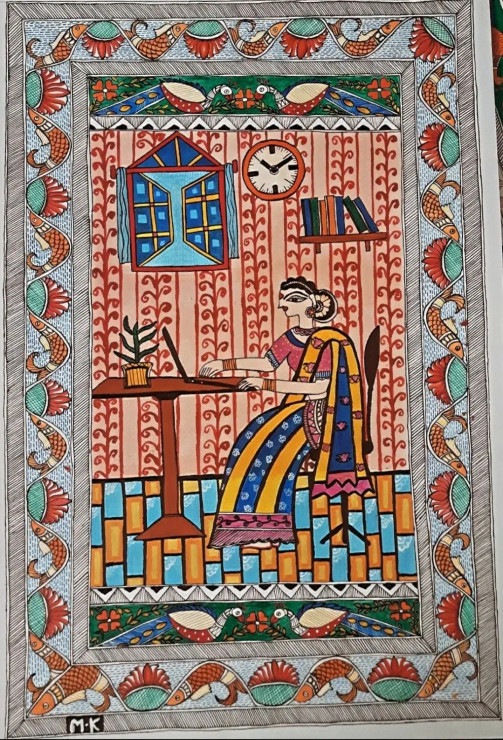 Working Indian Women (ART-8634-122205) - Handpainted Art Painting - 16in X 24in