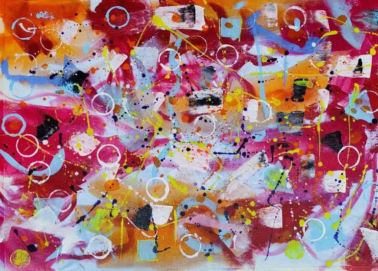 Cosmic Chaos | Colorful Abstract Expressionist Painting | Handmade Acrylic Wall Art (ART-16710-122200) - Handpainted Art Painting - 24in X 18in