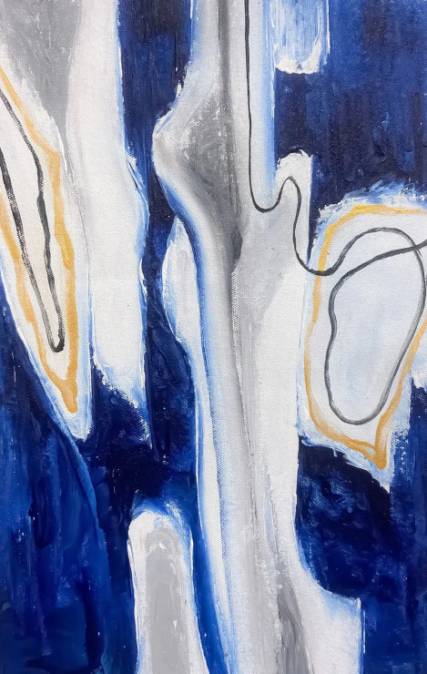 Indigo Flow Minimal (ART-8156-122028) - Handpainted Art Painting - 10in X 15in