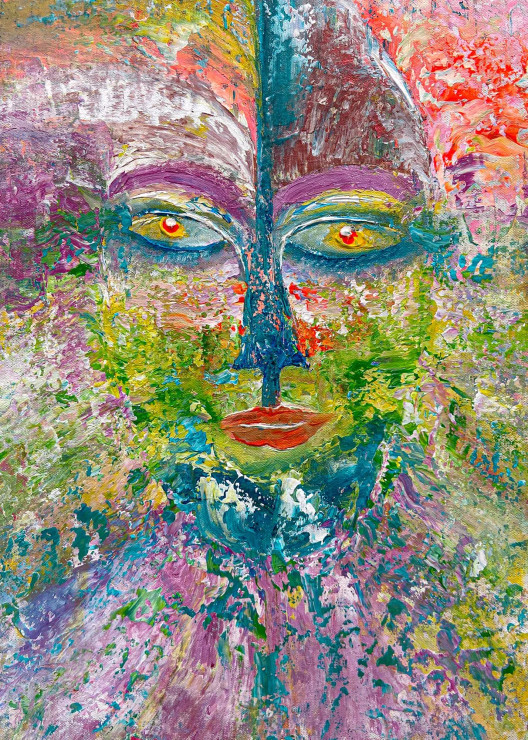 Mystic Buddha Essence Abstract Painting (ART-8156-121928) - Handpainted Art Painting - 15in X 21in