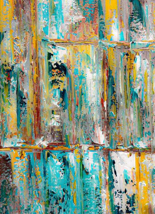 Turquoise Urban Texture Abstract Painting (ART-8156-121909) - Handpainted Art Painting - 13in X 18in