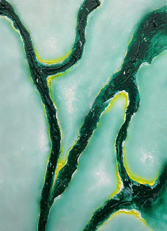Emerald Flow Abstract Organic Texture Statement (ART-8156-121862) - Handpainted Art Painting - 15in X 21in