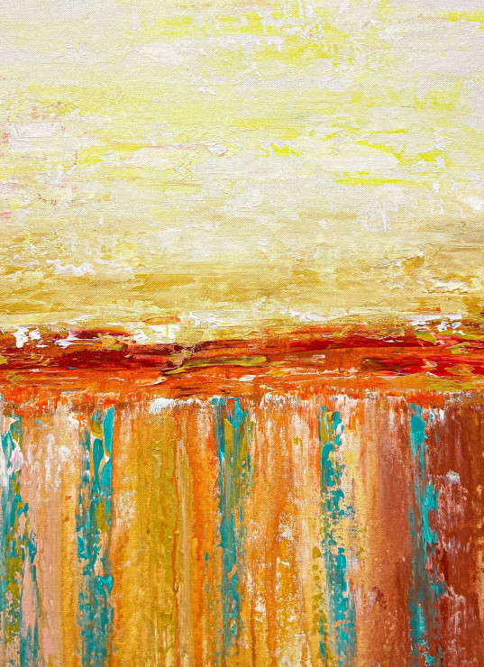 Golden Horizon Flow Abstract Painting (ART-8156-121925) - Handpainted Art Painting - 15in X 21in