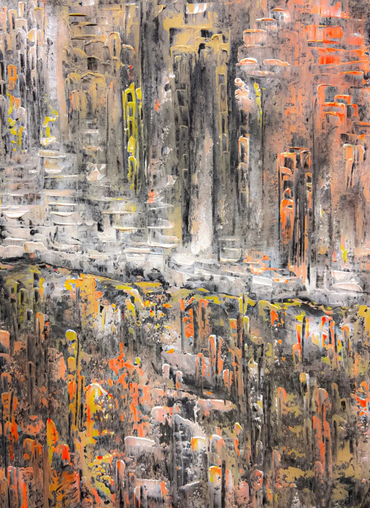 Urban Glow Skyline Abstract Painting (ART-8156-121915) - Handpainted Art Painting - 15in X 21in