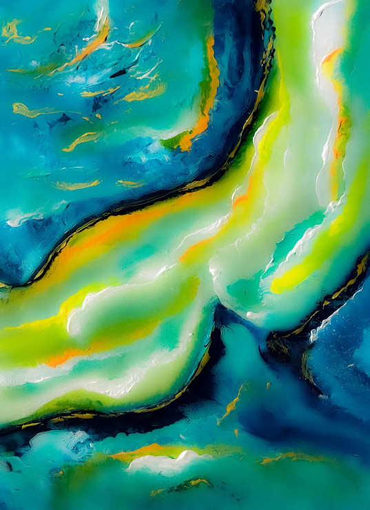 Emerald Flow Luxe Abstract Painting (ART-8156-121911) - Handpainted Art Painting - 13in X 18in
