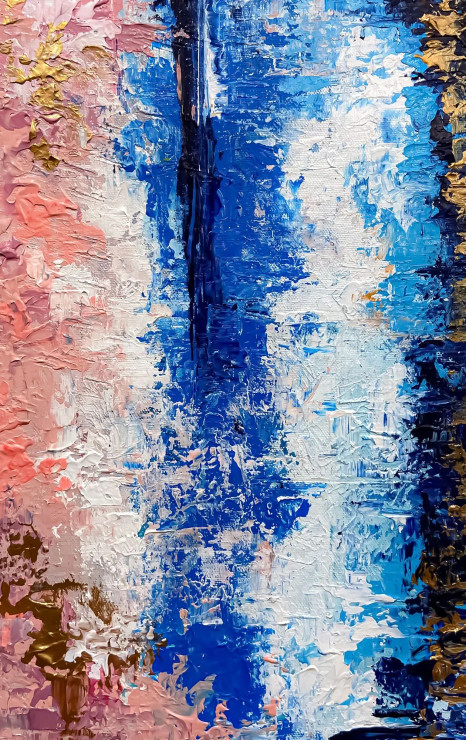 Blush Blue Luxe Abstract Painting (ART-8156-121976) - Handpainted Art Painting - 10in X 16in