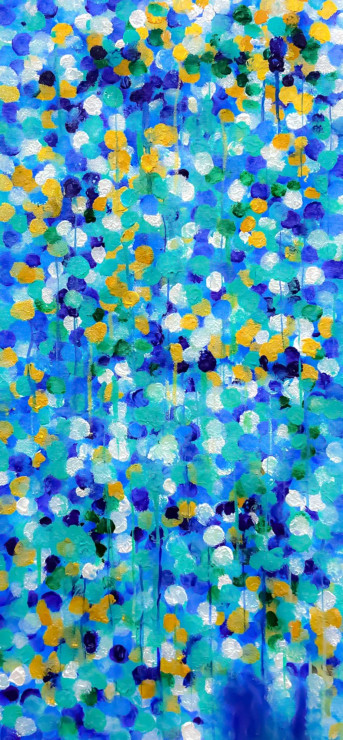 Ocean Confetti Dream Abstract Painting (ART-8156-121935) - Handpainted Art Painting - 10in X 21in