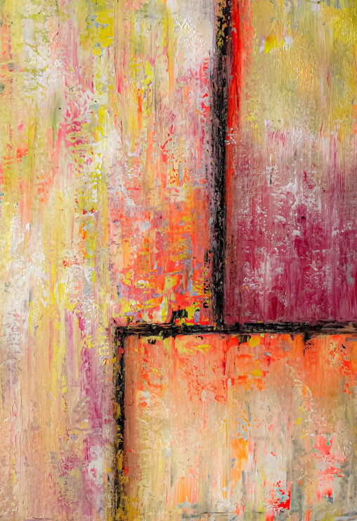 Blush Horizon Geometry Abstract Painting (ART-8156-121931) - Handpainted Art Painting - 15in X 21in