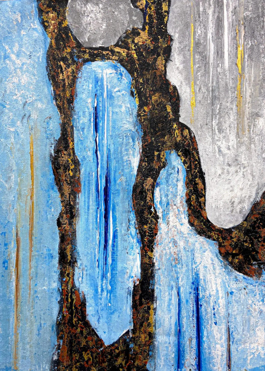 Frozen Cascade Abstract Painting (ART-8156-121924) - Handpainted Art Painting - 15in X 21in