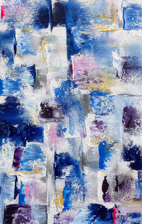 Coastal Grid Fragments (ART-8156-122032) - Handpainted Art Painting - 10in X 15in