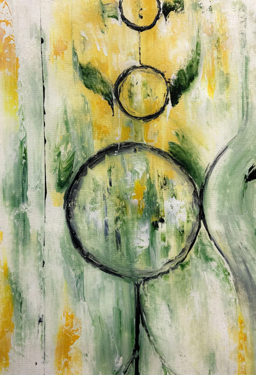 Celestial Harmony Soft Green Abstract Circle Painting (ART-8156-121880) - Handpainted Art Painting - 15in X 21in