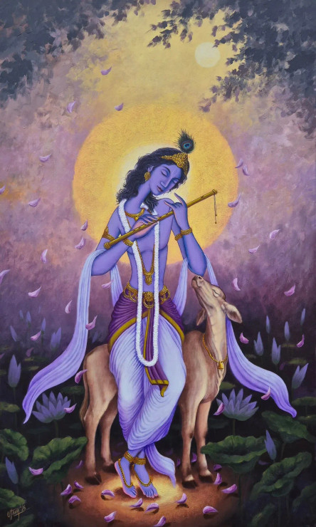 Kanha (ART-8444-122229) - Handpainted Art Painting - 36in X 60in
