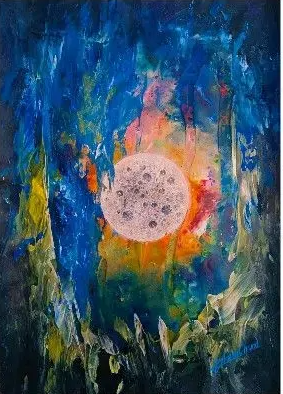 "Glow Of The Mystical Moon " (ART-18506-122248) - Handpainted Art Painting - 12in X 16in