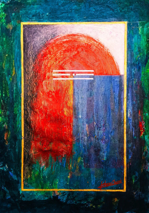 The Third Eye Of Shiva (Abstract Neo-Tantric Composition) (ART-18506-122250) - Handpainted Art Painting - 12in X 16in