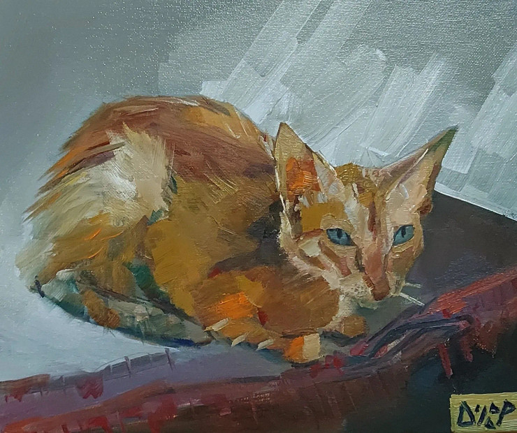 Cat (ART-8322-122286) - Handpainted Art Painting - 12in X 10in