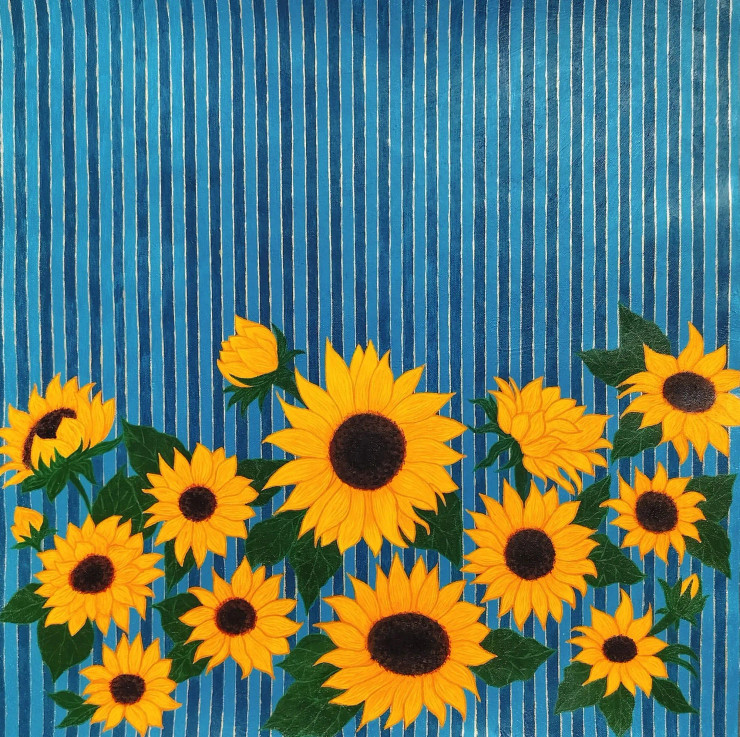 Golden Sunflowers (ART-17697-122333) - Handpainted Art Painting - 24in X 24in
