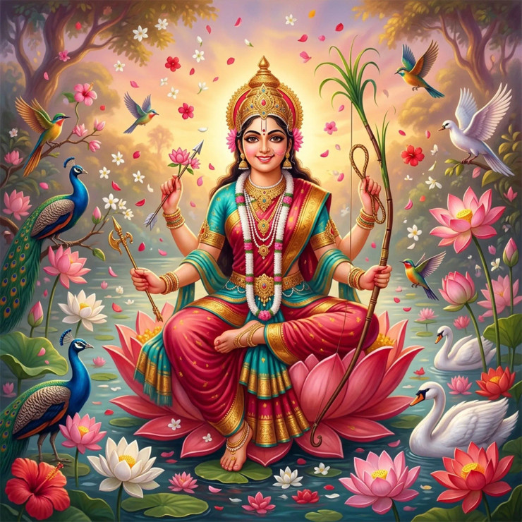 Lalitha - The Playful Divine Mother | Goddess Of Cosmic Play | Leela Sacred Art (PRT-8740-122386) - Canvas Art Print - 12in X 12in