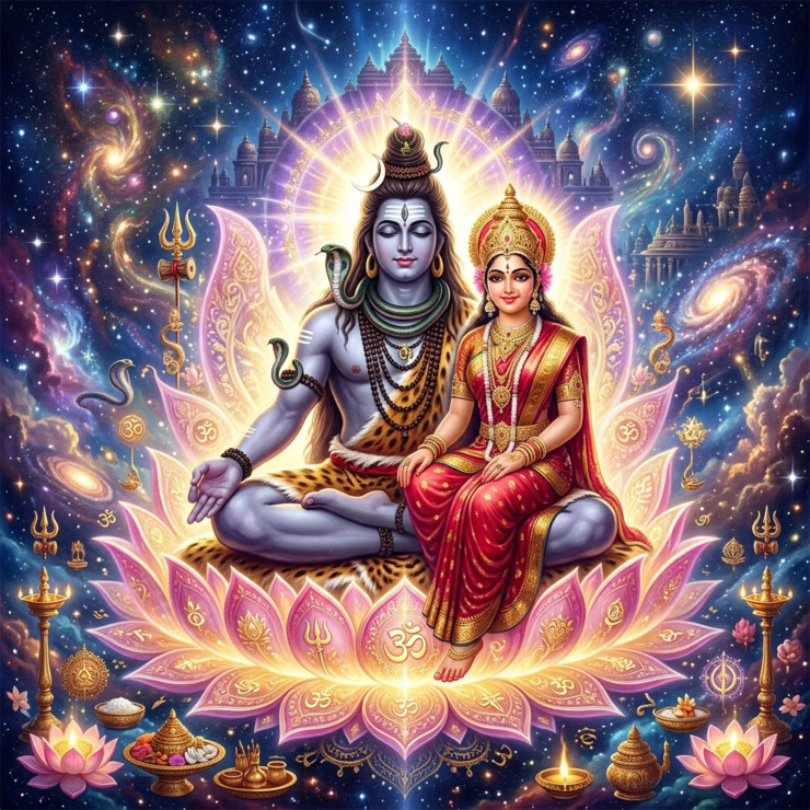 Lalitha Tripura Sundari - Queen Of Kameswara | Sacred Union Of Shiva And Shakti (PRT-8740-122385) - Canvas Art Print - 12in X 12in
