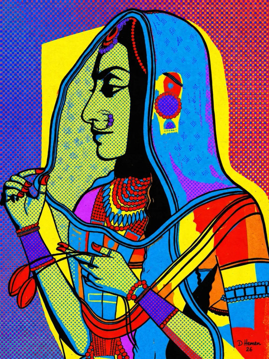 Radha In Technicolor (PRT-18374-122325) - Canvas Art Print - 23in X 30in