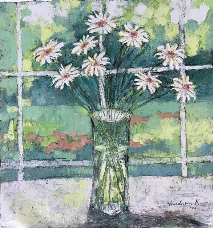 Daisies (ART-18240-122431) - Handpainted Art Painting - 22in X 23in