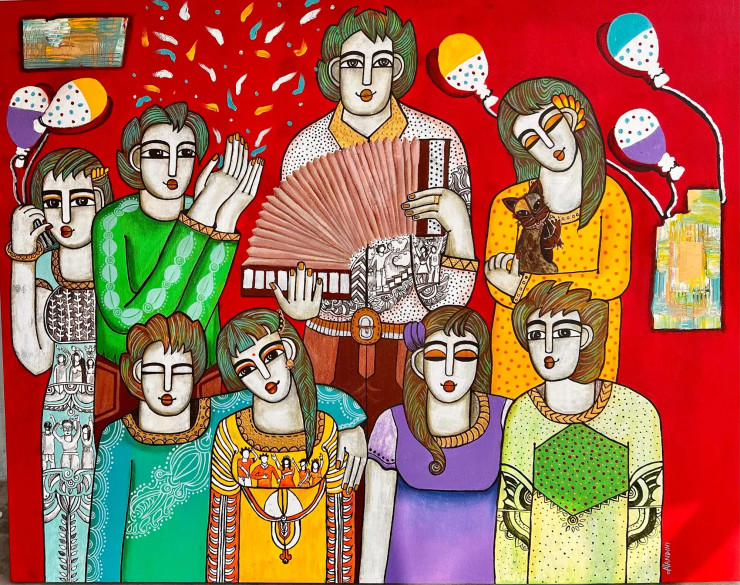 Party Time (ART-5103-122423) - Handpainted Art Painting - 60in X 48in