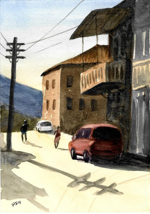 Village 2 (ART-5291-122374) - Handpainted Art Painting - 8in X 11in