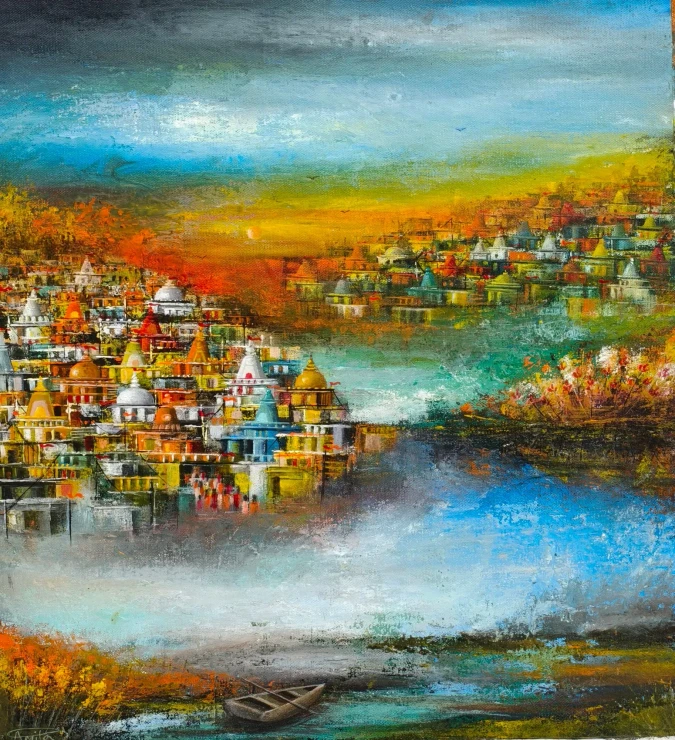Kashi (ART-8439-122450) - Handpainted Art Painting - 16in X 17in