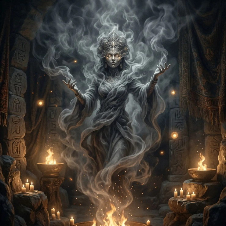 Dhumavati Ma - The Smoke Of Transformation | After Desire Burns Out (PRT-8740-122476) - Canvas Art Print - 12in X 12in