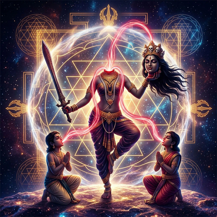 Chinnamasta Ma - Paradox Of Life & Death | Continuous Flow Of Divine Energy (PRT-8740-122469) - Canvas Art Print - 12in X 12in