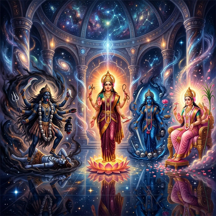 Bhuvaneshwari Ma - The Fourth Mahavidya | Space Between The Cosmic Powers (PRT-8740-122460) - Canvas Art Print - 12in X 12in