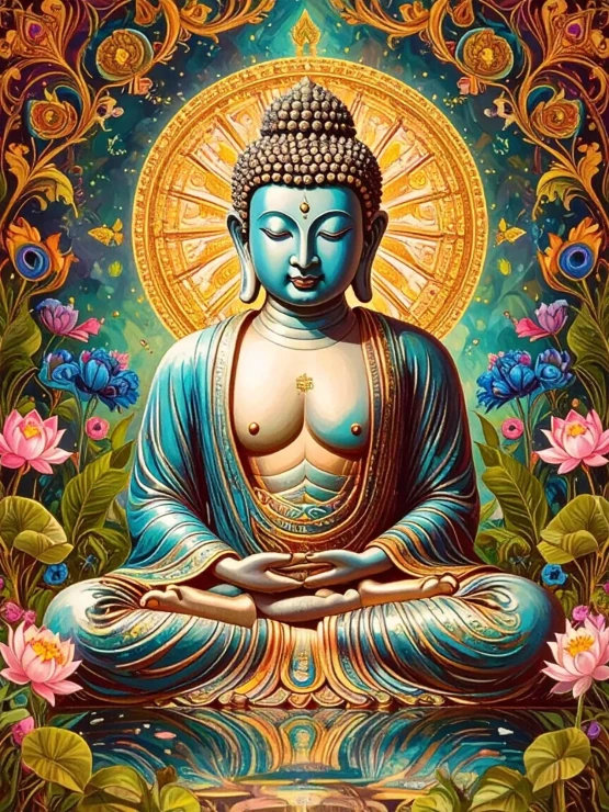 Lotus Of Eternal Peace – The Meditative Buddha (PRT-17594-122499) - Canvas Art Print - 13in X 18in
