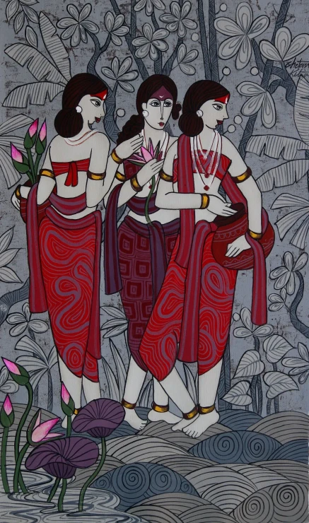 We Three (ART-3324-122509) - Handpainted Art Painting - 34in X 36in