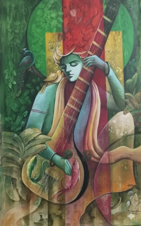 Music With Nature (ART-18391-122608) - Handpainted Art Painting - 27in X 44in