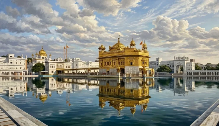 Golden Temple Painting (ART-3319-122617) - Handpainted Art Painting - 60in X 36in